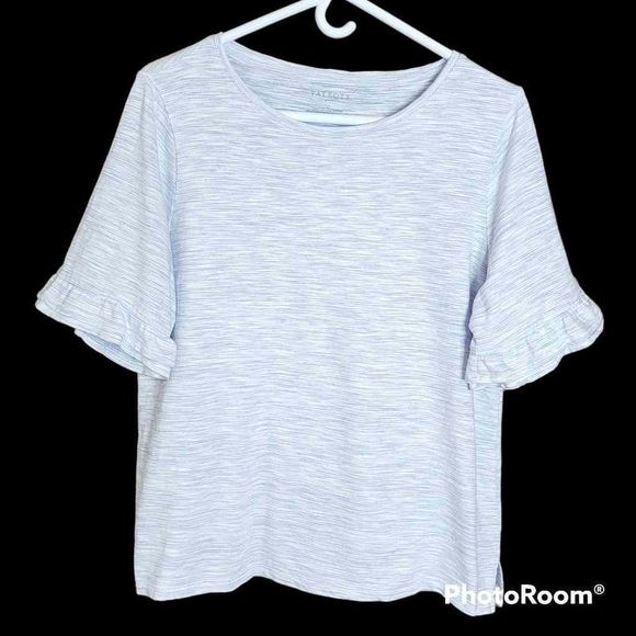 Talbots Tops - Talbots White/Blue Ruffle Sleeve Top